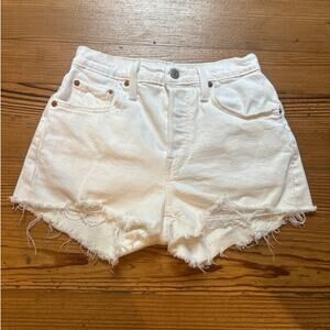 Levi's 501 white high rise cutoff raw hem button fly jean‎ shorts SIZE 25